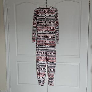 La Vie En Rose Ladies Onesies Lounge Wear With Long Sleeves Medium Red/White